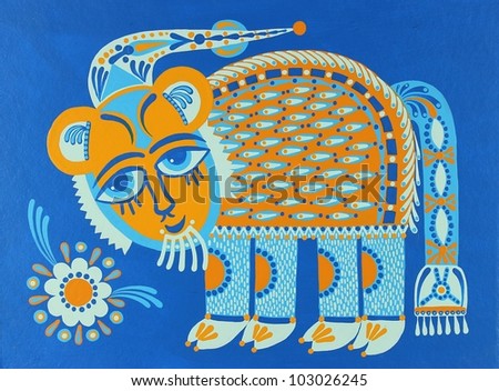 fantasy animal. Ukrainian traditional painting. Karakoko style. I am author of this illustration