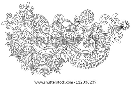 black and white original hand draw line art ornate flower design Ukrainian traditional style Raster version black and white original hand draw line art ornate flower design Ukrainian traditional style Raster version