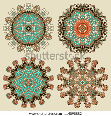 Circle ornament, ornamental round lace collection. Raster version