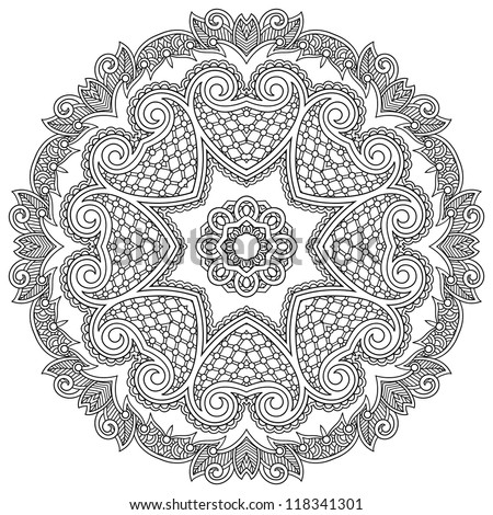 Circle ornament, black and white ornamental round lace
