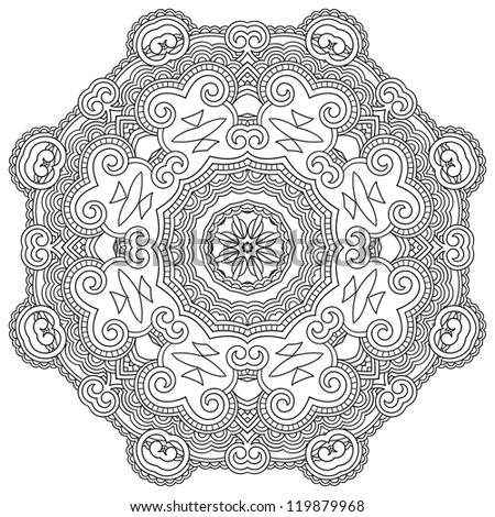 Circle ornament, black and white ornamental round lace. Raster version