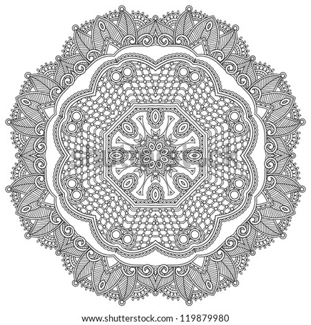 Circle ornament, black and white ornamental round lace. Raster version