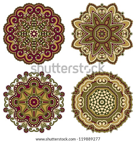 Circle ornament, ornamental round lace collection. Raster version