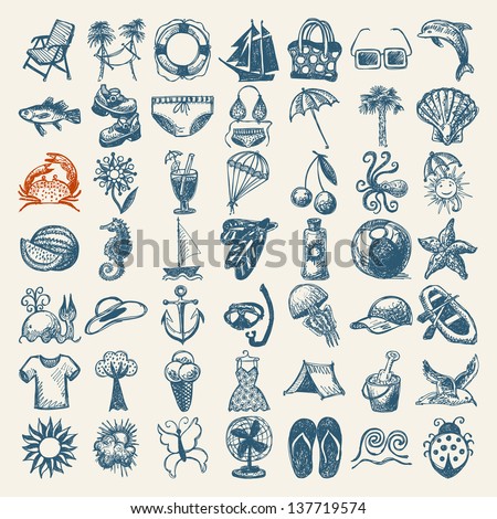 49 hand draw sketch summer icons collection 49 hand draw sketch summer icons collection