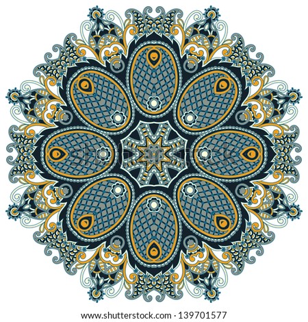 Circle lace ornament, round ornamental geometric doily pattern,  raster version