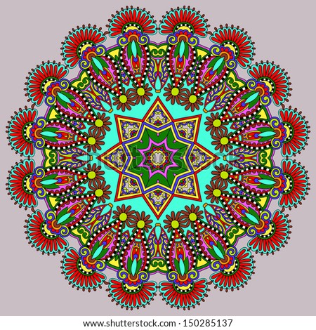 Circle lace ornament, round ornamental geometric doily pattern, raster version