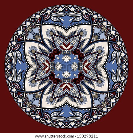 Circle lace ornament, round ornamental geometric doily pattern, ukrainian ethnic design, raster version