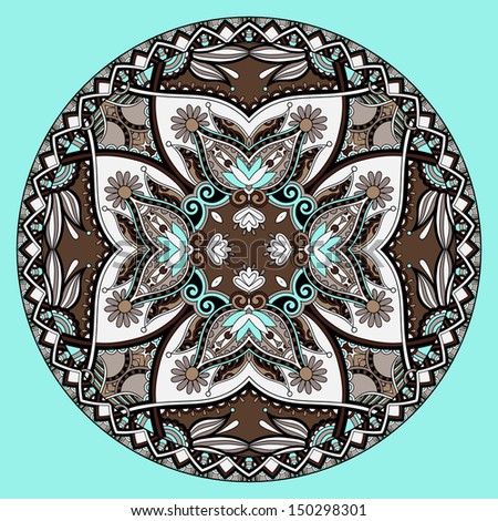 Circle lace ornament, round ornamental geometric doily pattern, ukrainian ethnic design, raster version