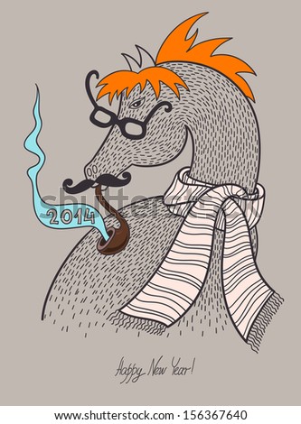 original hipster horse in glasses mustache smoking tube and the striped scarf symbol of 2014 year concept illustration merry christmas happy new year original hipster horse in glasses mustache smoking tube and the striped scarf symbol of 2014 year concept illustration merry christmas happy new year