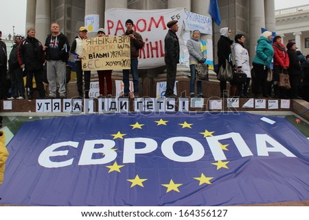 KIEV, UKRAINE - 24 NOVEMBER: mass meeting for entering of Ukraine to European Union, Euromaidan, Kiev, Ukraine, 24 November 2013