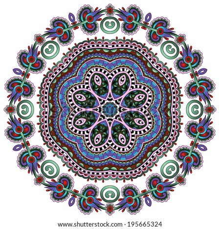 Circle lace ornament, round ornamental geometric doily pattern. Raster version