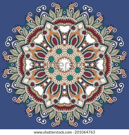 circular decorative geometric pattern for yoga fashion design, mandala ornament, oriental rug napkin, round lace wallpaper, raster version