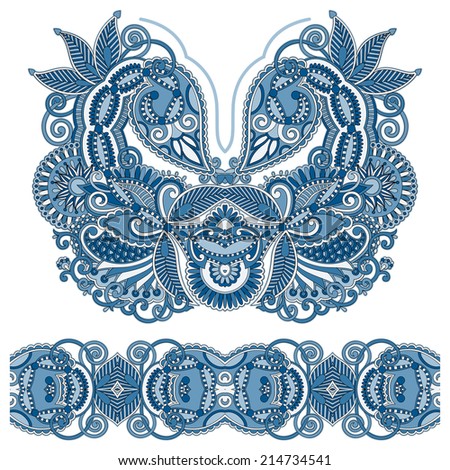 Neckline ornate floral paisley embroidery fashion design, ukrainian ethnic style. Good design for print clothes or shirt. raster version