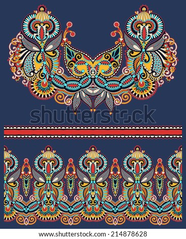 Neckline ornate floral paisley embroidery fashion design, ukrainian ethnic style. Good design for print clothes or shirt. Raster version