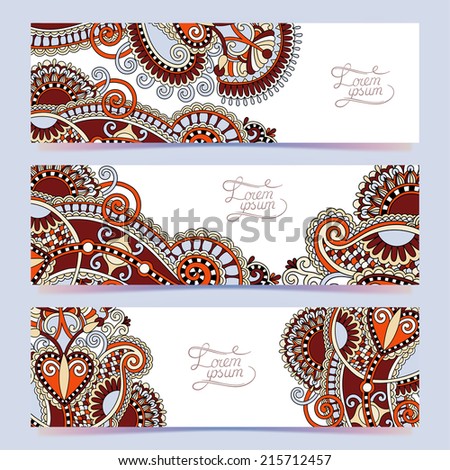 Set of three horizontal banners with decorative ornamental flowers floral pattern in oriental style paisley background vector illustration Set of three horizontal banners with decorative ornamental flowers floral pattern in oriental style paisley background vector illustration