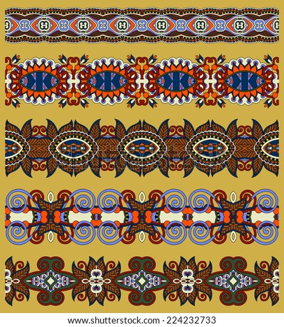 ethnic floral paisley stripe pattern, border set, ukrainian tribal ornament for print or embroidery ribbon, or for the design of polygraphy or web, raster version
