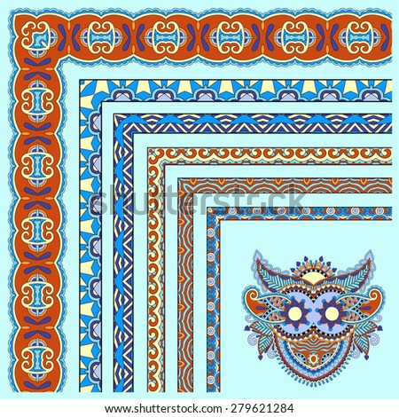 floral vintage frame design. Vector set. All components are easy editable in blue color, raster version