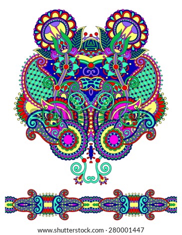 Neckline ornate floral paisley embroidery fashion design, ukrainian ethnic style. Good design for print clothes or shirt.  raster version illustration