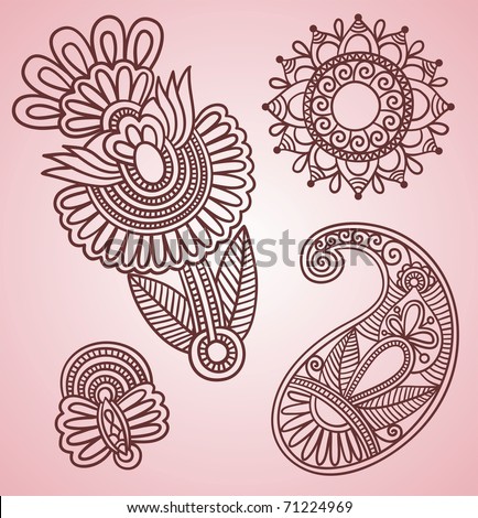 stock vector HandDrawn Henna Mehndi Tattoo Flowers and Paisley Doodle 
