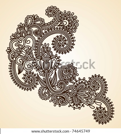 stock vector HandDrawn Abstract Henna Mendie Flowers Doodle Vector 