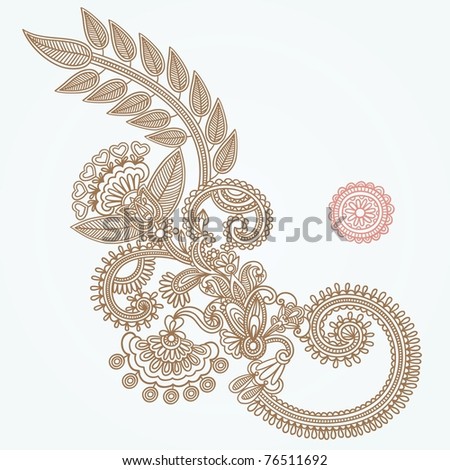 stock photo Handdrawn abstract henna mendie flowers doodle design element