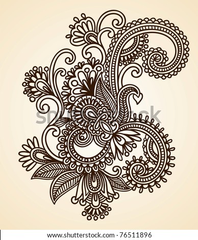 Hand-drawn abstract henna mendie flowers doodle design element - stock photo
