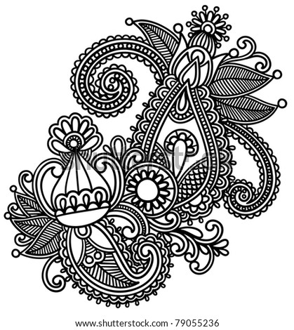 Design Logo on Hand Draw Black Flower Design Element Stock Vector 79055236