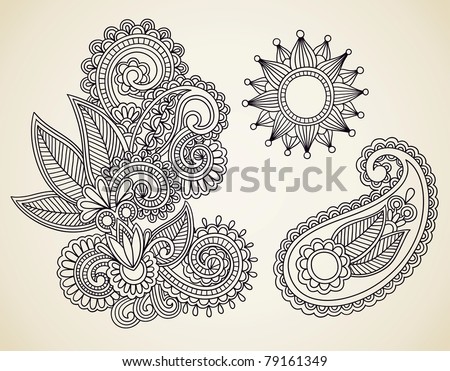 stock photo HandDrawn Abstract Henna Mendie Flowers Doodle Illustration 