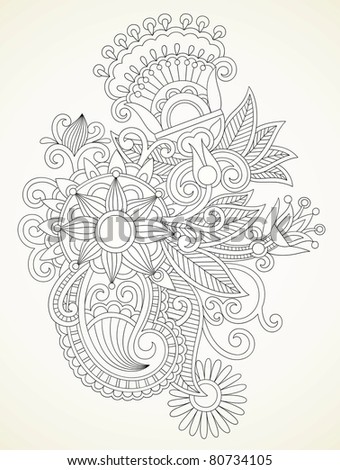 stock vector hand draw abstract henna mendie flower design element