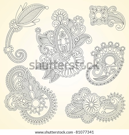 stock vector Hand drawn abstract henna mendie black flowers doodle 
