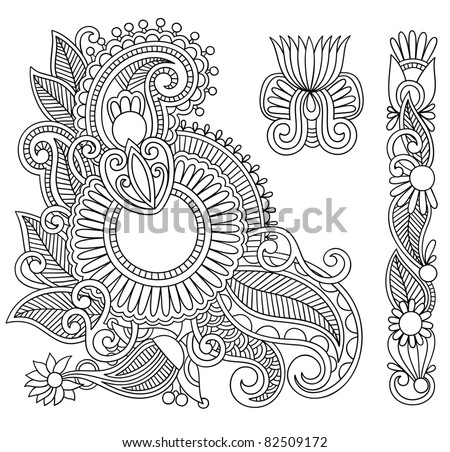 Henna Tattoos Hands on Stock Vector   Hand Drawn Abstract Henna Mehndi Black Flowers Doodle