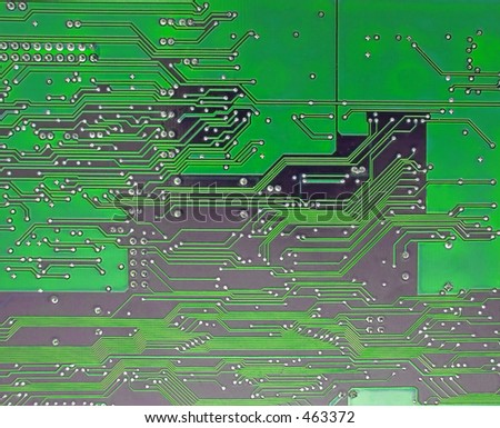 Detail of circuit board, solderings, paths.