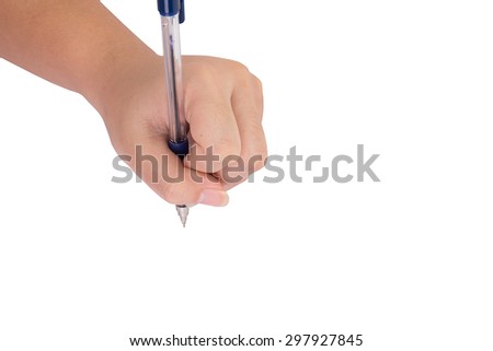Female hand is ready for drawing with black marker. Isolated on white background