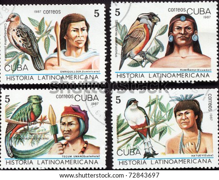 CUBA - CIRCA 1987: Stamps printed in Cuba shows native population of different countries, circa 1987. \