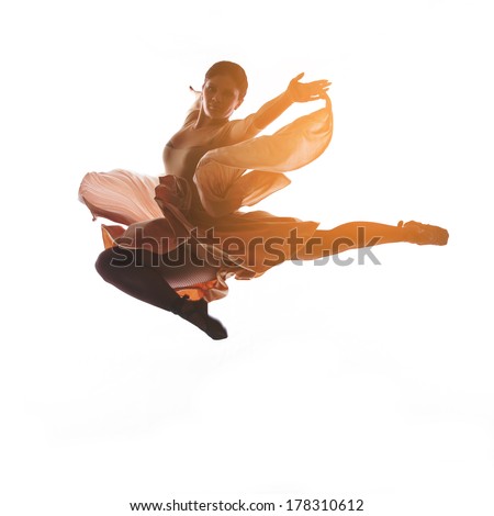 woman ballerina ballet dancer dancing in silhouette on white background