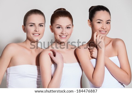 Naturally beautiful three woman with flawless skin