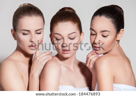 Naturally beautiful three woman with flawless skin
