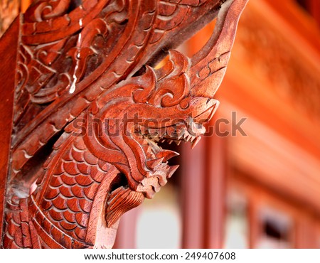 Red dragon decoration at a Buddhist temple in Ayutthaya in Thailand