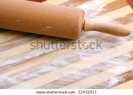 Rolling Pin, Flour and  wooden board, background