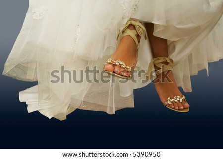 Wedding Shoes   Bride on Wedding Shoes On Barefooted Legs Of The Bride Stock Photo 5390950