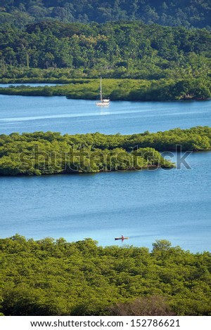 Tropical landscape with mangrove islets in the archipelago of Bocas del Toro,Caribbean sea, Panama