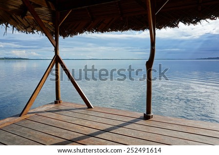 Peaceful seascape from a tropical hut over the water, Bocas del Toro, Caribbean sea, Panama