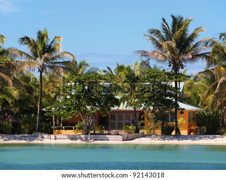 Beach house with tropical vegetation, Caribbean sea, Panama
