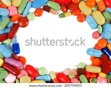 Frame made from pills with round copy space inside