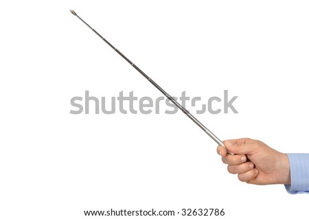 Hand holding pointer isolated on white, can be used with a chart or something else as a background