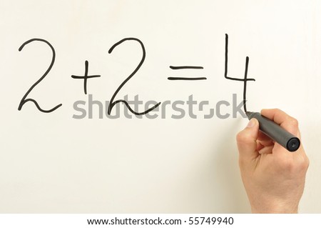 Someone writing 2x2=4 on a board