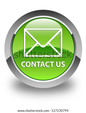 Contact Us (Email Icon) On Glossy Green Round Button Stock Photo