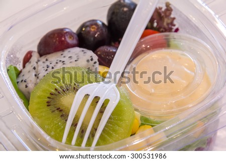 Healthy fruit salad in plastic package
