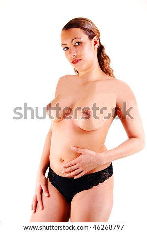 stock photo A young lovely woman topless with beautiful boobs and black 