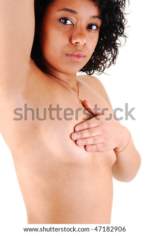 stock photo A young lovely woman topless with beautiful boobs 